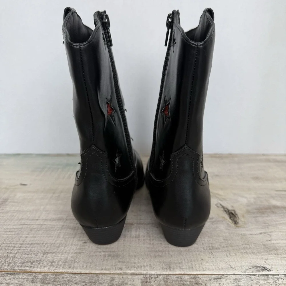 Kids Black‎ Western Cowboy Boots with Multi Color Glitter Star Appliques Size 3